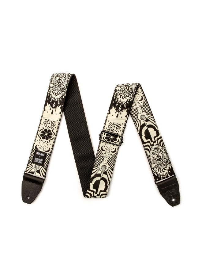 DUNLOP guitar strap, Dunlop ILD15, ILOVEDUST strap, jacquard guitar strap, Night Spells strap, guitar strap UAE, Dunlop accessories Dubai, leather end strap, woven guitar strap, designer guitar strap, custom artwork strap, guitar strap UAE - Image 2