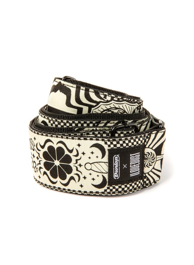 DUNLOP guitar strap, Dunlop ILD15, ILOVEDUST strap, jacquard guitar strap, Night Spells strap, guitar strap UAE, Dunlop accessories Dubai, leather end strap, woven guitar strap, designer guitar strap, custom artwork strap, guitar strap UAE - Image 1