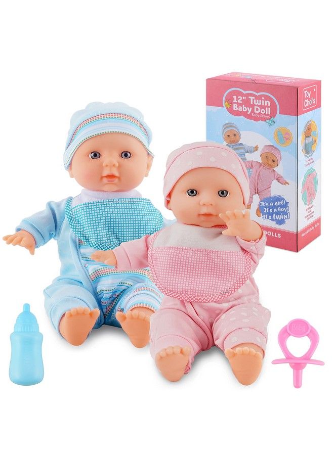 Toy Choi's - Twin Baby Doll 12 Inch Soft Body Baby Doll Set With Rompers And Hat Pacifier Doll Bibs For Baby For 2 3 4 5 Year Old Boys And Girls Toddlers Kids - Image 1