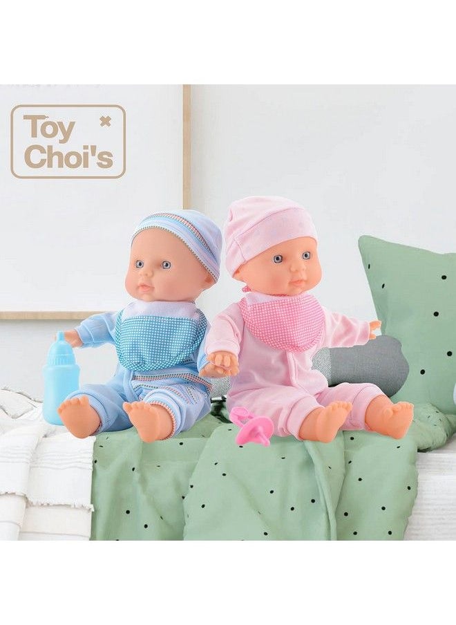Toy Choi's - Twin Baby Doll 12 Inch Soft Body Baby Doll Set With Rompers And Hat Pacifier Doll Bibs For Baby For 2 3 4 5 Year Old Boys And Girls Toddlers Kids - Image 1