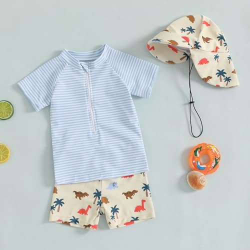 DuAnyozu Baby Boys Swimsuit Long Sleeve Rash Guard Swimwear Baby Boy Swim Trunk with Hat Set 3-Piece Toddler Bathing Suit (Blue, 6-12 Months) - Image 3