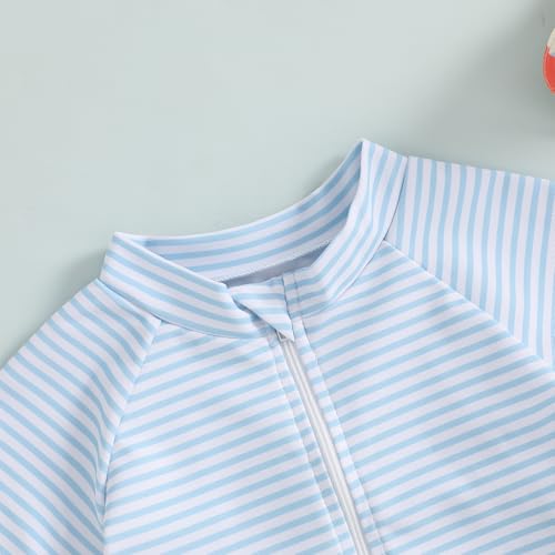 DuAnyozu Baby Boys Swimsuit Long Sleeve Rash Guard Swimwear Baby Boy Swim Trunk with Hat Set 3-Piece Toddler Bathing Suit (Blue, 6-12 Months) - Image 4