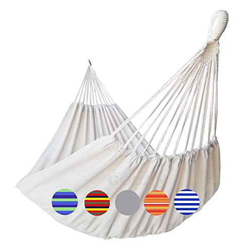 GOCAN Brazilian Double Hammock 2 Person 330X150cm Load 500Pound Cotton Hammock for Patio Porch Garden Backyard Lounging Outdoor and Indoor (Beige) - Image 1