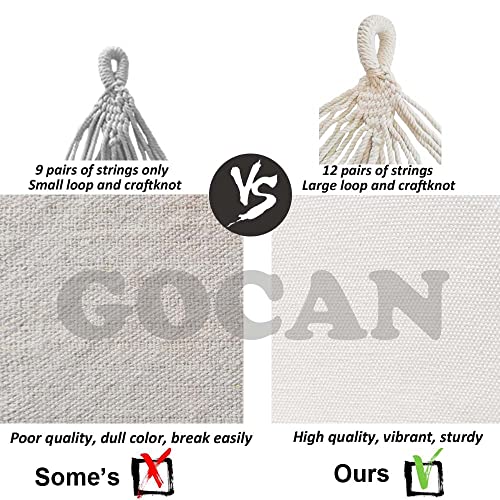 GOCAN Brazilian Double Hammock 2 Person 330X150cm Load 500Pound Cotton Hammock for Patio Porch Garden Backyard Lounging Outdoor and Indoor (Beige) - Image 3