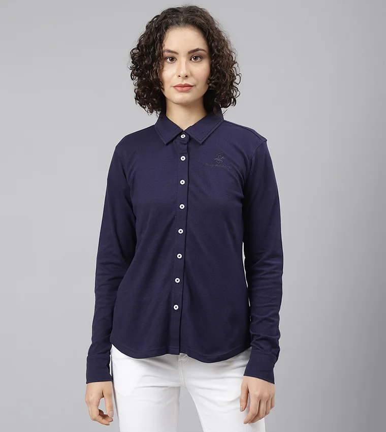 BEVERLY HILLS POLO CLUB Logo Collared Long Sleeves Shirt