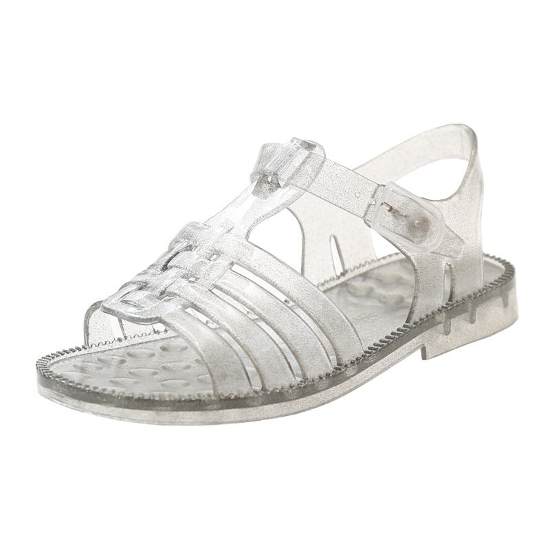 Children'S Sandals Women'S Summer Princess Shoes 3-8 Years Old Soft Bottom Open Toe Jelly Princess Shoes Breathable Hollow Roman Beach Shoes - Image 1