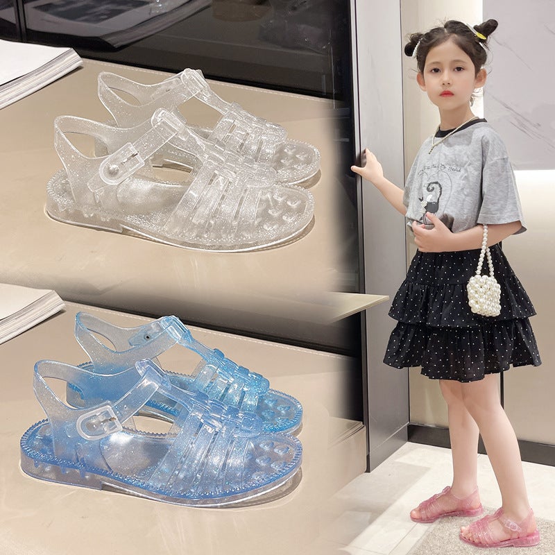 Children'S Sandals Women'S Summer Princess Shoes 3-8 Years Old Soft Bottom Open Toe Jelly Princess Shoes Breathable Hollow Roman Beach Shoes - Image 4