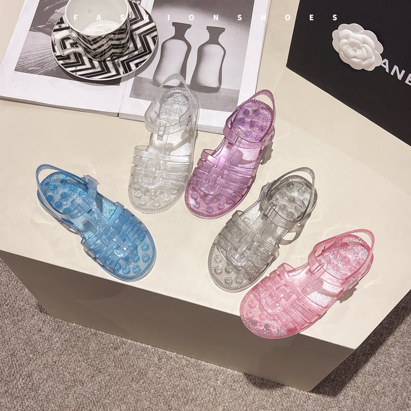 Children'S Sandals Women'S Summer Princess Shoes 3-8 Years Old Soft Bottom Open Toe Jelly Princess Shoes Breathable Hollow Roman Beach Shoes - Image 5