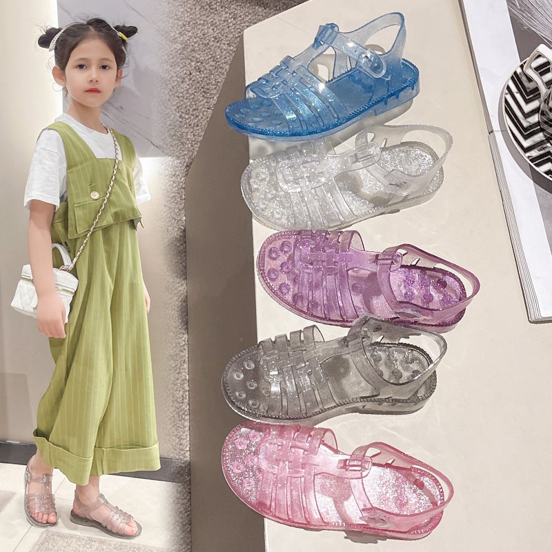 Children'S Sandals Women'S Summer Princess Shoes 3-8 Years Old Soft Bottom Open Toe Jelly Princess Shoes Breathable Hollow Roman Beach Shoes - Image 3