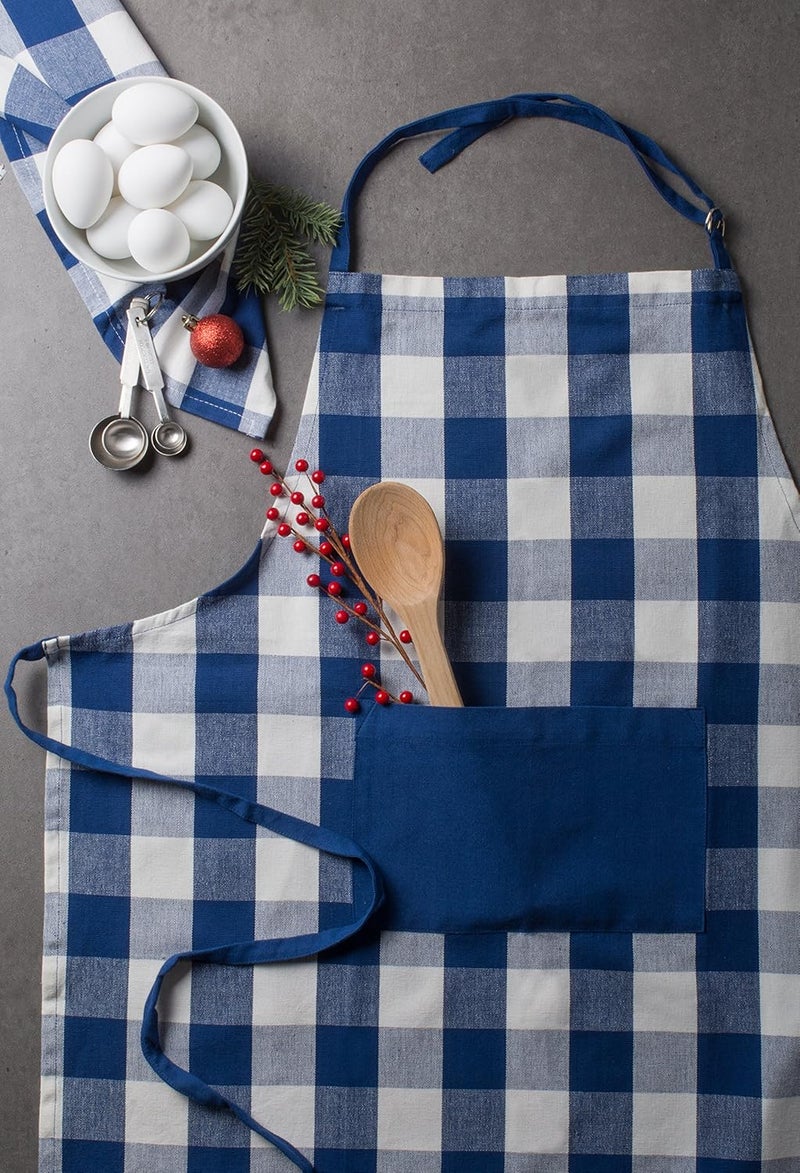 DII Unisex Buffalo Check Kitchen Collection, Classic Farmhouse Chef Apron, One Size, Navy & Cream - Image 3