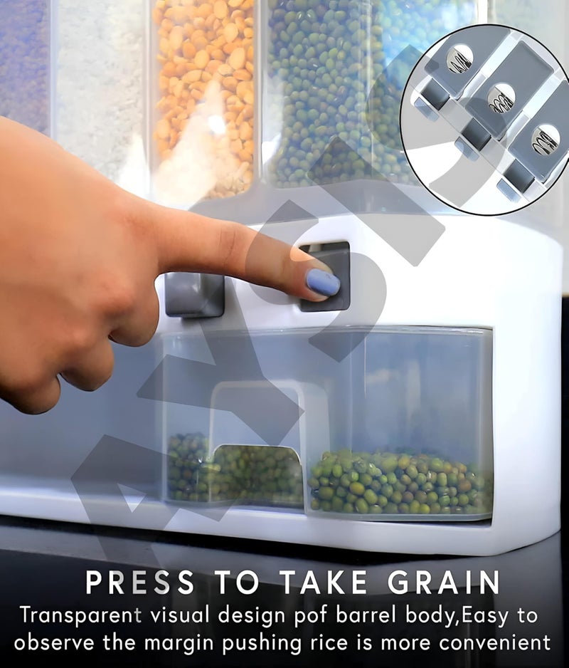 Dispenser - Wall-mounted dry food organizer with 6 compartments for kitchen storage of rice, nuts, coffee beans, candy, snacks, and cereals to save space efficiently. - Image 5
