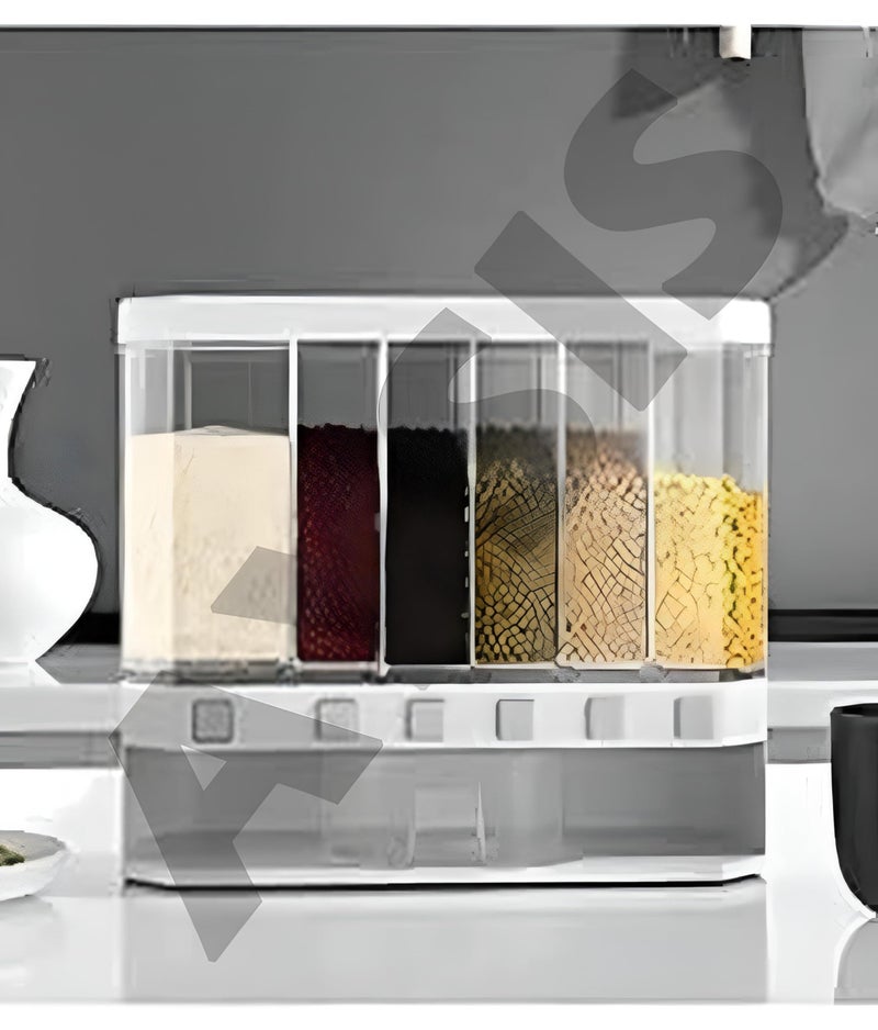 Dispenser - Wall-mounted dry food organizer with 6 compartments for kitchen storage of rice, nuts, coffee beans, candy, snacks, and cereals to save space efficiently. - Image 4