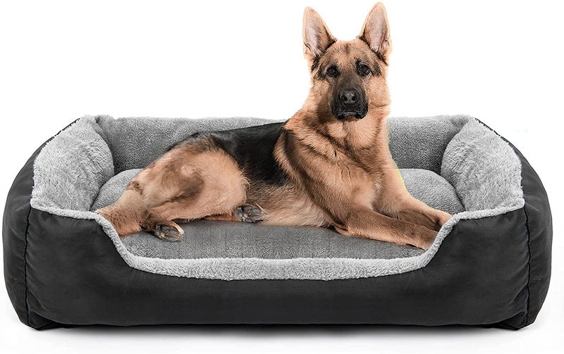 SITSNOOZE Dog Beds Dogs & Cats, Rectangle Washable Pet Bed Comfortable and Breathable Pet Sofa Warming Orthopedic and Non-Skid Bottom (Reversible) (Grey & Black, XL) - Image 1