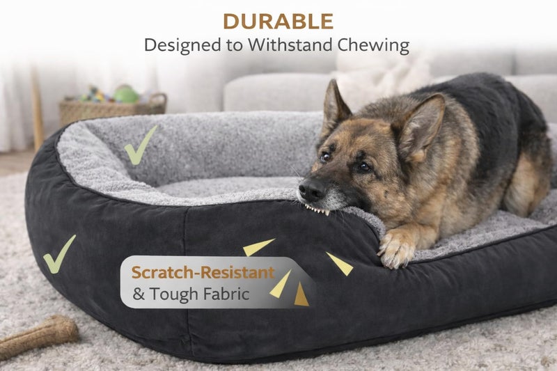 SITSNOOZE Dog Beds Dogs & Cats, Rectangle Washable Pet Bed Comfortable and Breathable Pet Sofa Warming Orthopedic and Non-Skid Bottom (Reversible) (Grey & Black, XL) - Image 5
