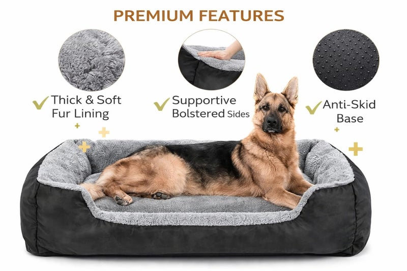 SITSNOOZE Dog Beds Dogs & Cats, Rectangle Washable Pet Bed Comfortable and Breathable Pet Sofa Warming Orthopedic and Non-Skid Bottom (Reversible) (Grey & Black, XL) - Image 4