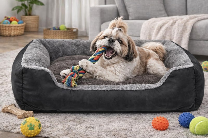 SITSNOOZE Dog Beds Dogs & Cats, Rectangle Washable Pet Bed Comfortable and Breathable Pet Sofa Warming Orthopedic and Non-Skid Bottom (Reversible) (Grey & Black, XL) - Image 2