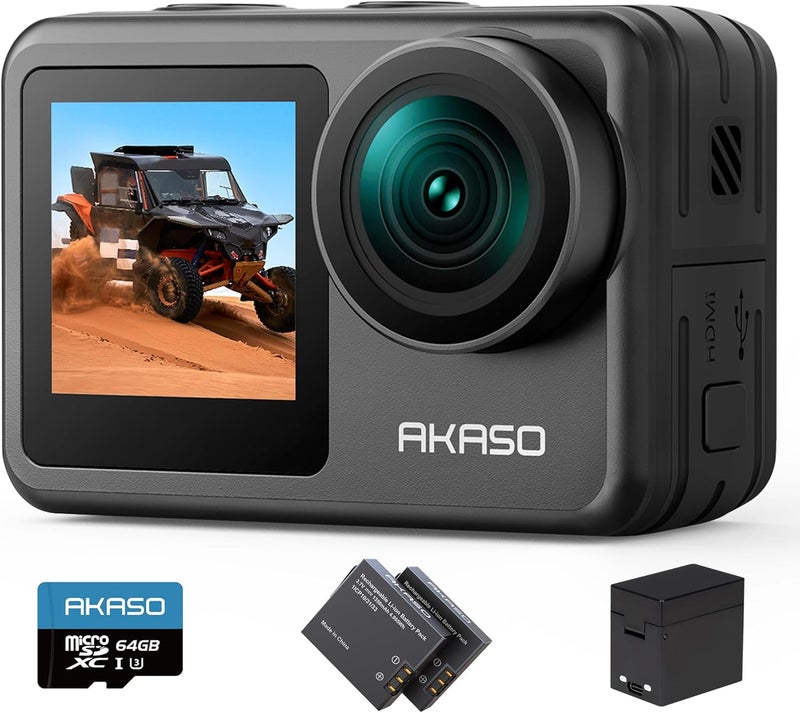 Akaso Brave 7 LE 4K30FPS 20MP Action Camera with 64GB Micro SD Card 40M Underwater Camera WiFi Waterproof Camera with Touch Screen EIS 2.0 Zoom Remote Control Vlog with 2X 1350mAh Batteries - Image 1