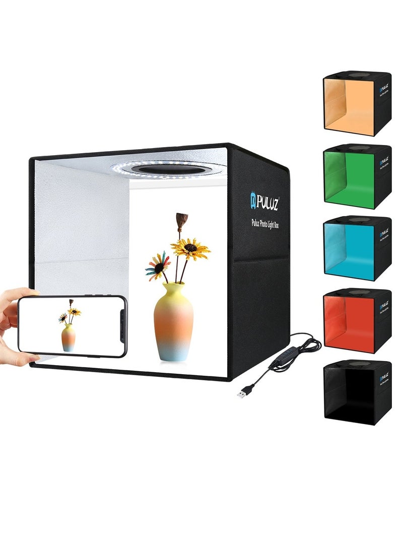 PULUZ 11.8 Inch/30cm Portable Photo Lighting Studio Light Box Shooting Tent Box Kit 30cm Ring Light with 6 Colors Backdrops (Black, White, Yellow, Red, Green, Blue) - Image 1