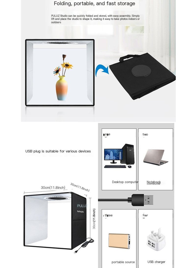 PULUZ 11.8 Inch/30cm Portable Photo Lighting Studio Light Box Shooting Tent Box Kit 30cm Ring Light with 6 Colors Backdrops (Black, White, Yellow, Red, Green, Blue) - Image 3