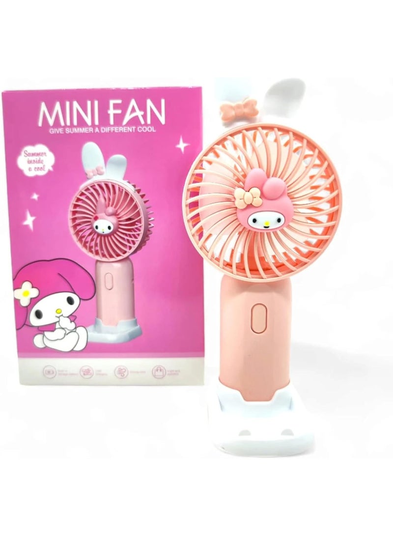 MAGIC VAULT Rechargeable Mini Handheld Fan for Kids – Cute Cartoon Character Design – USB Portable Fan with Stand – Strong Wind, Quiet Operation – Ideal for Travel, Desk, Gift – 4 Styles (Pink) - Image 1