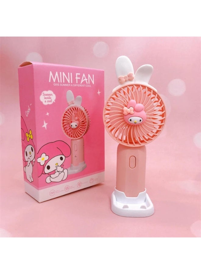 MAGIC VAULT Rechargeable Mini Handheld Fan for Kids – Cute Cartoon Character Design – USB Portable Fan with Stand – Strong Wind, Quiet Operation – Ideal for Travel, Desk, Gift – 4 Styles (Pink) - Image 2
