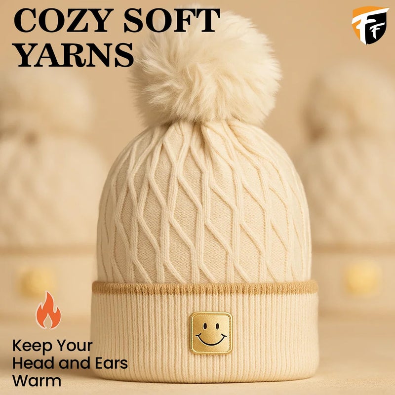 FF Premium Thermal Winter Beanie Cap for Women Warm Woollen Fleece Lined Winter Cap Soft Knitted Thermal Hat for Cold Weather Outdoor Use - Free Size - Image 4