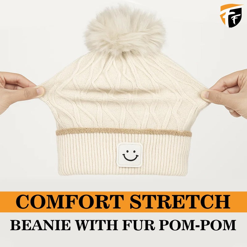 FF Premium Thermal Winter Beanie Cap for Women Warm Woollen Fleece Lined Winter Cap Soft Knitted Thermal Hat for Cold Weather Outdoor Use - Free Size - Image 3