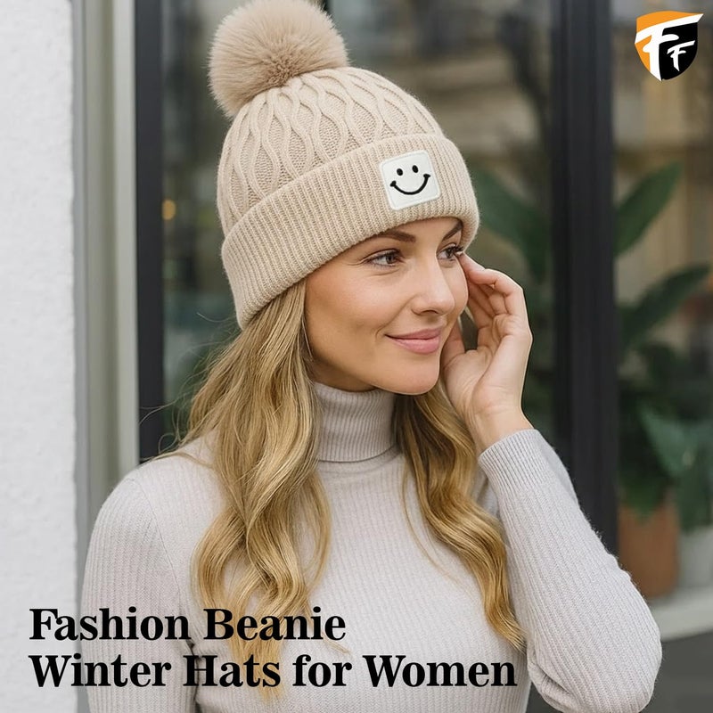 FF Premium Thermal Winter Beanie Cap for Women Warm Woollen Fleece Lined Winter Cap Soft Knitted Thermal Hat for Cold Weather Outdoor Use - Free Size - Image 5