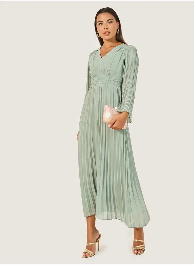 Styli Plain Accordion Pleated A-Line Midi Dress