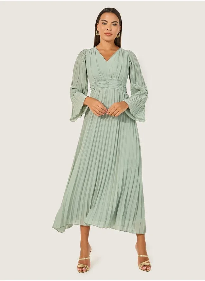 ستايلي Plain Accordion Pleated A-Line Midi Dress