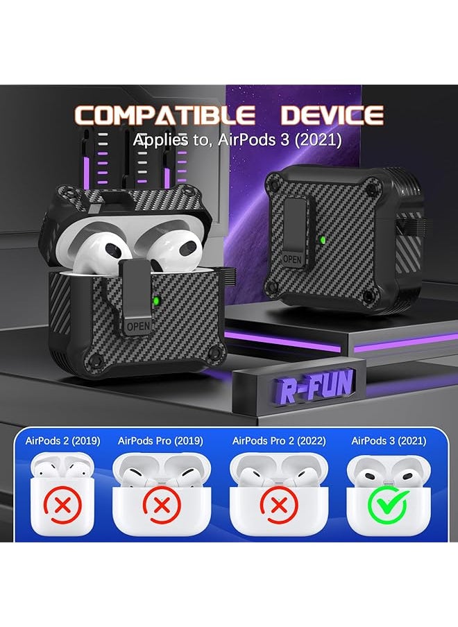 erorex - Charging Case Cover For Airpods 3Rd Generation 2021 Full Protection Pop Up Auto Cover Design For Airpod 3 Gen Case With Cleaning Kit And Keychain Black Fiber - Image 1