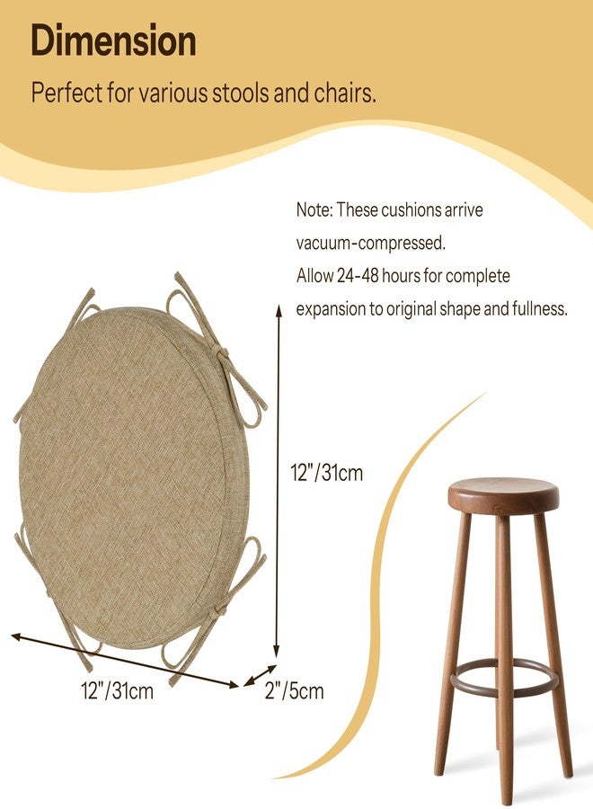 FlyGulls Round Bar Stool Cushions Set of 4 Non-Slip Round Stool Chair Cushions with Washable Covers and Ties High Density Bistro Seat Pads for Wooden and Metal Chairs 12" x 12" x 2" (Beige) - Image 2