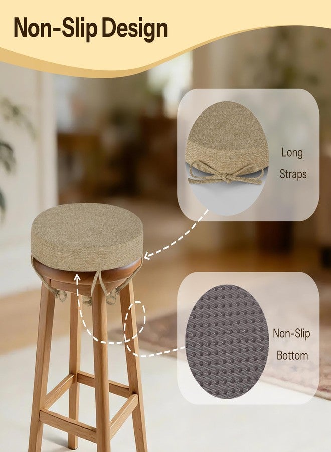 FlyGulls Round Bar Stool Cushions Set of 4 Non-Slip Round Stool Chair Cushions with Washable Covers and Ties High Density Bistro Seat Pads for Wooden and Metal Chairs 12" x 12" x 2" (Beige) - Image 4