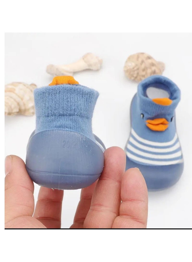 Baby Duck Non-Slip Sock Shoes, Blue Striped Soft Sole, First Walking Shoes (Blue 12-18 Months) - Image 3