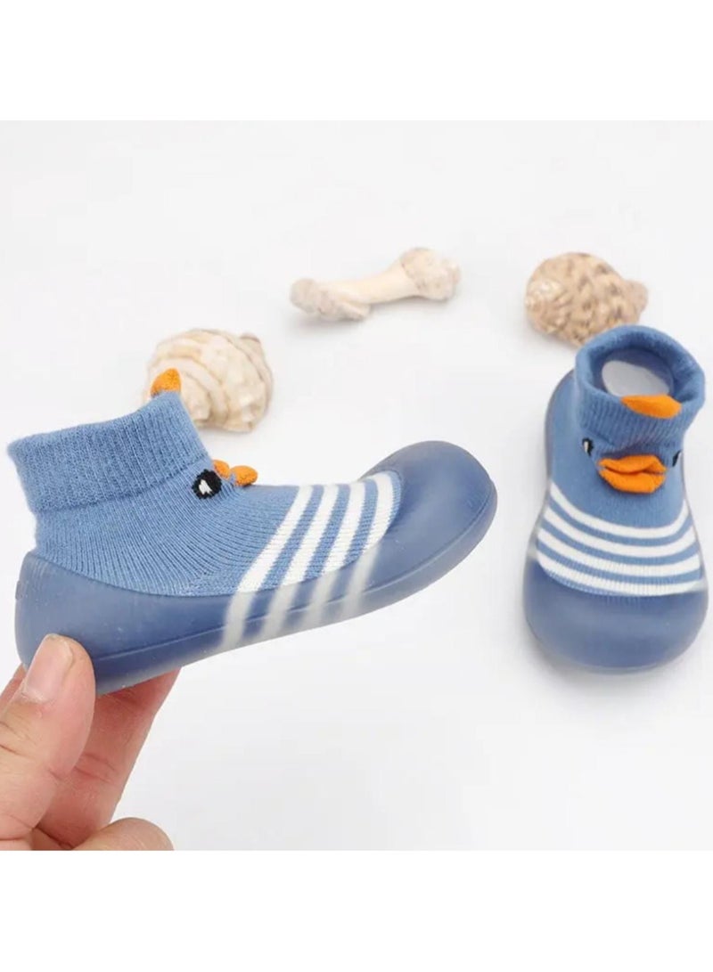 Baby Duck Non-Slip Sock Shoes, Blue Striped Soft Sole, First Walking Shoes (Blue 12-18 Months) - Image 2