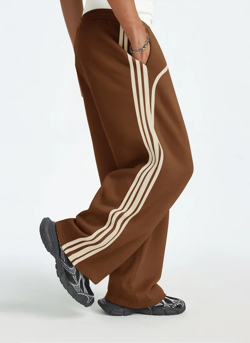 Maniac Maniac Mens Side Stripe Brown and Biscuit Cotton Baggy Fit Trackpant