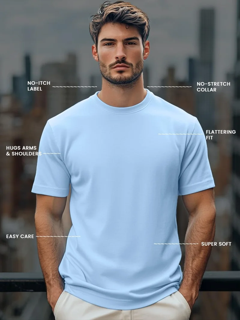 NOBERO  Powder Blue Regular Fit T-Shirt for Men for Men | Best Price UAE