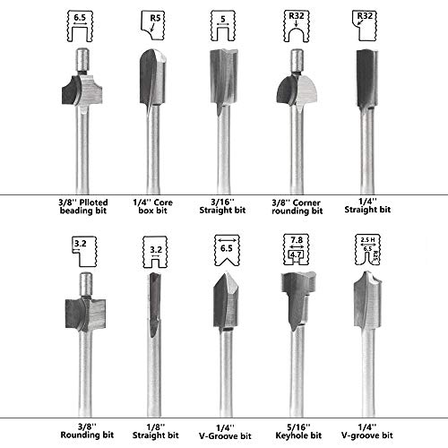Saipor Saiper 10pcs HSS Carpentry Router Bits 1/8 Inch( 3mm ) Shank Engraving Bits Fit for Dremel Foredom Rotary Tools Set for Edge Grooving Wood Deburring Engraving and Milling - Image 3