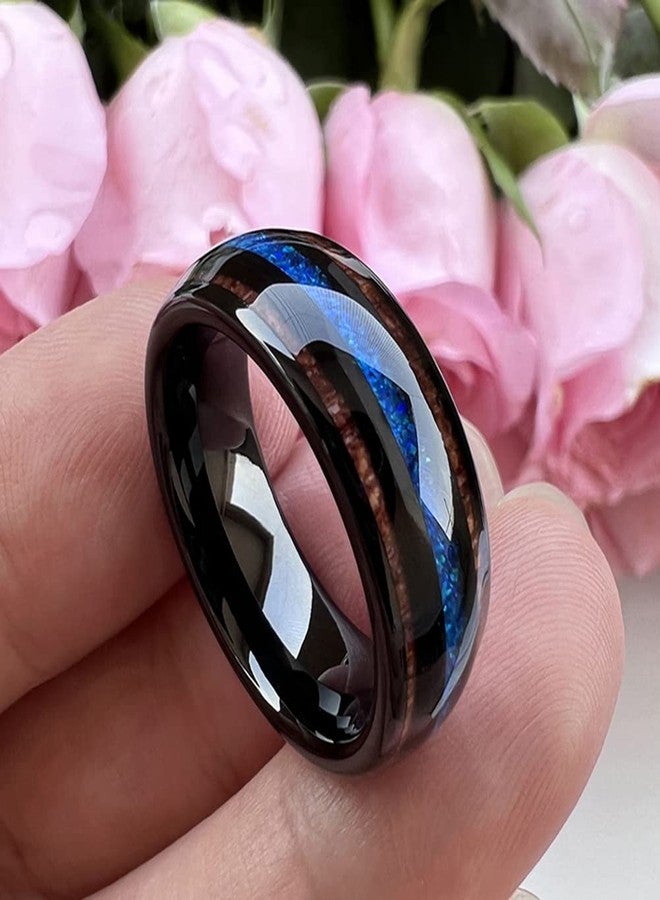 TUTISS 8mm Black Tungsten Carbide Rings for Men Women Engagement Wedding Bands Koa Wood Genuine Blue Opal Inlay I Love You Engraved Comfort Fit Size 10.5 - Image 3