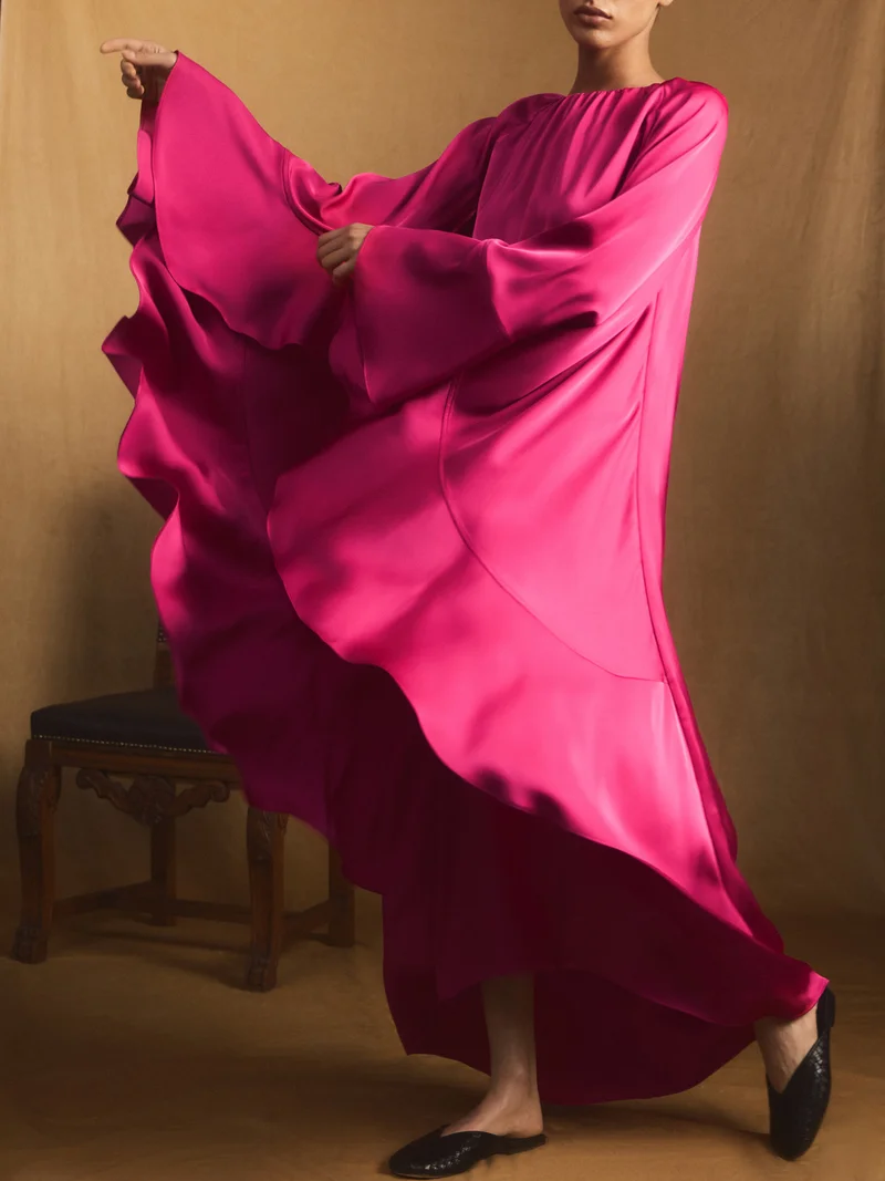 ليتشي Voluminous maxi dress with flounce sleeves