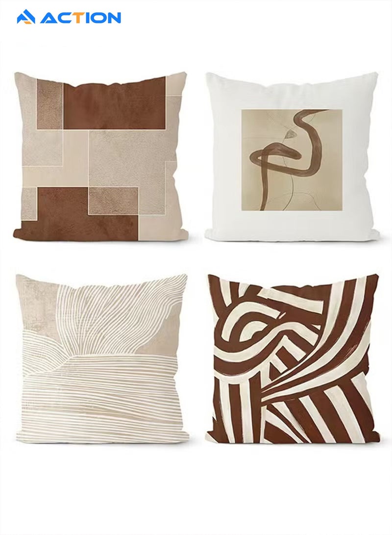 ACTION Cushion Covers Set of 4, Throw Pillow Cover, Abstract Modern Decorative Couch Pillow Case 45cm x 45cm, For Living Room Sofa Car Couch Bed Pillowcases 18x18 inches（Double sided pattern - Image 1