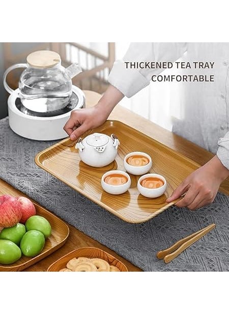OTISTORES OTISTORES 11 Pcs Food Serving Tray Stylish Wood Grain Square PlateFruit Snack Cake TrayStackable Creative PlateUnbreakable Dinnerware Home Table Bone Dish Stackable Creative Plate Pack of 11  - Image 5
