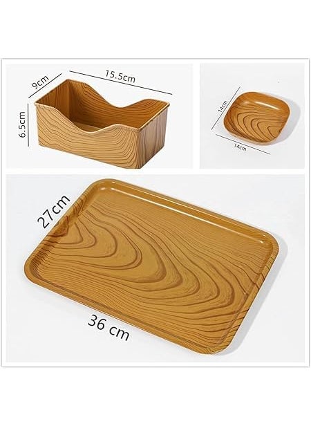 OTISTORES OTISTORES 11 Pcs Food Serving Tray Stylish Wood Grain Square PlateFruit Snack Cake TrayStackable Creative PlateUnbreakable Dinnerware Home Table Bone Dish Stackable Creative Plate Pack of 11  - Image 4