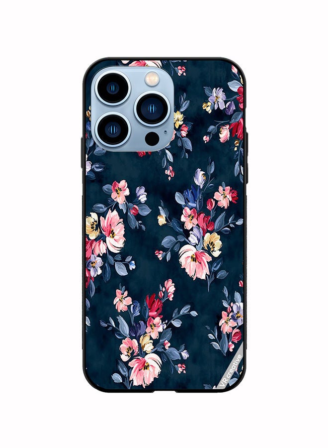 VR CREATIVE Protective Case Cover For Apple iPhone 13 Pro Max A Navy Floral Print With Brightly Coloured Pink And Yellow Flowers On It Design Multicolour - Image 1