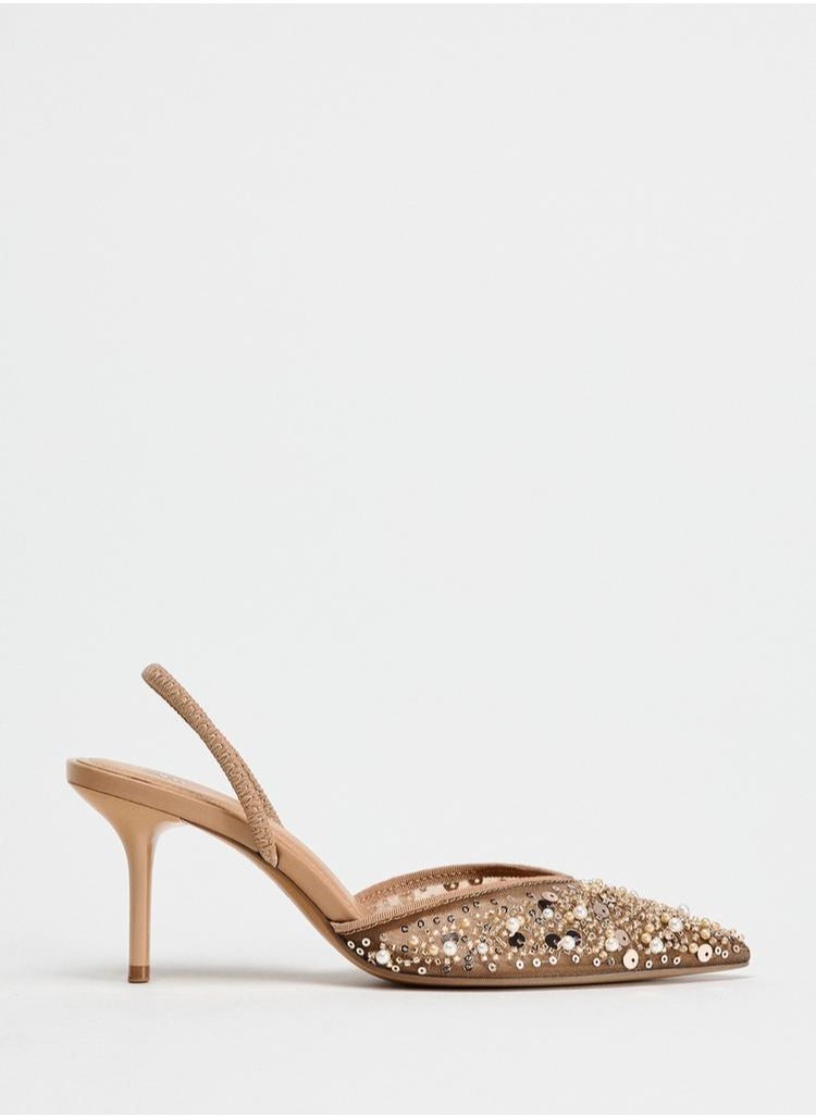 Zara Mesh and bead slingback heels  - Image 1