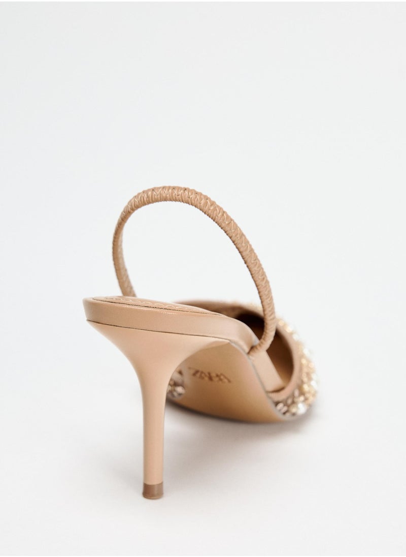 Zara Mesh and bead slingback heels  - Image 3