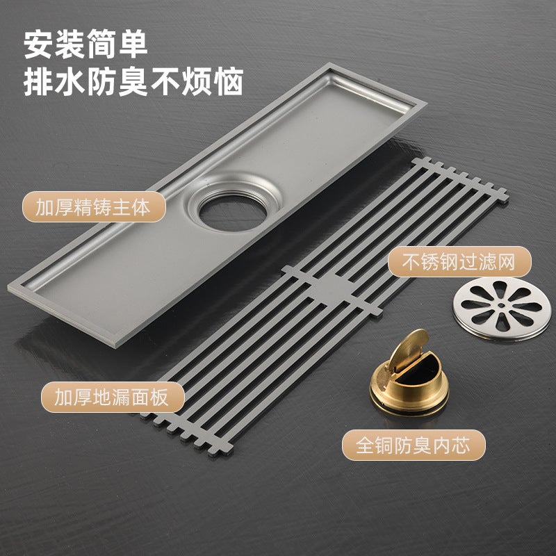 Gun Gray Thickened Bamboo Strip Long Floor Drain, Stainless Steel Long Strip Floor Drain For Shower Room, Rectangular Floor Drain For El Projects - Image 3