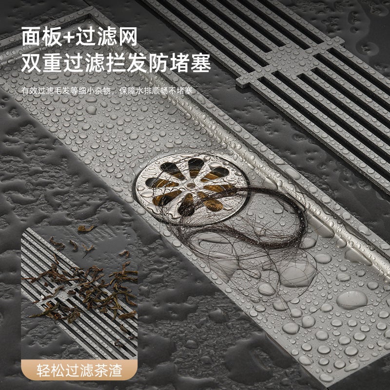 Gun Gray Thickened Bamboo Strip Long Floor Drain, Stainless Steel Long Strip Floor Drain For Shower Room, Rectangular Floor Drain For El Projects - Image 2