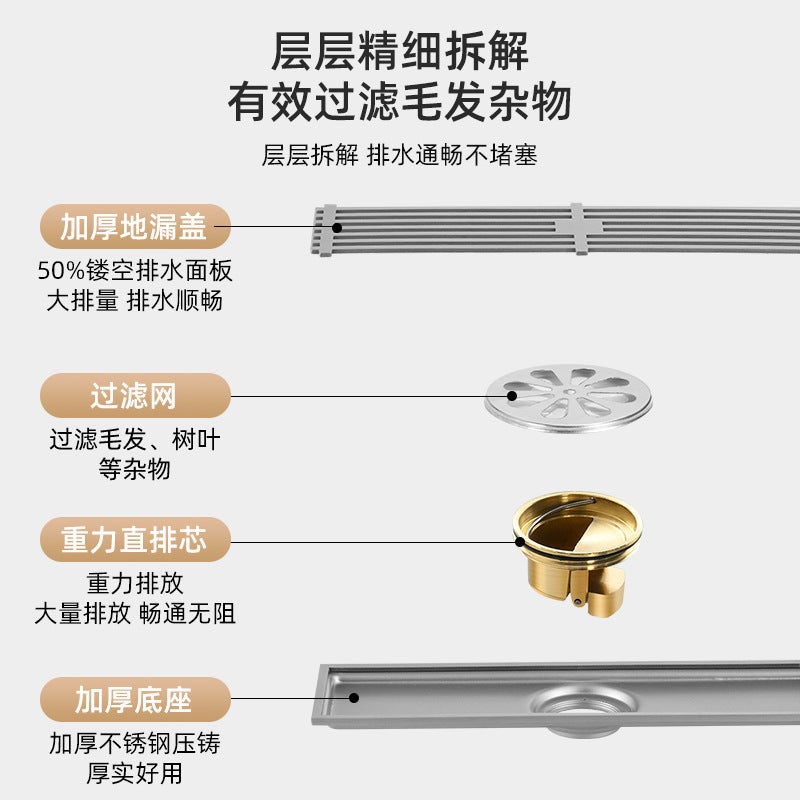 Gun Gray Thickened Bamboo Strip Long Floor Drain, Stainless Steel Long Strip Floor Drain For Shower Room, Rectangular Floor Drain For El Projects - Image 4
