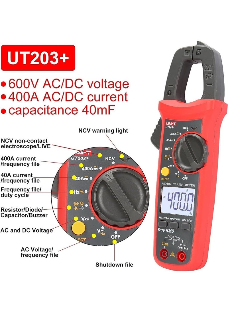 UNI-T UT203+ True RMS Digital Clamp Meter – 400A AC/DC, 4000 Counts, NCV, Auto Range - Image 1